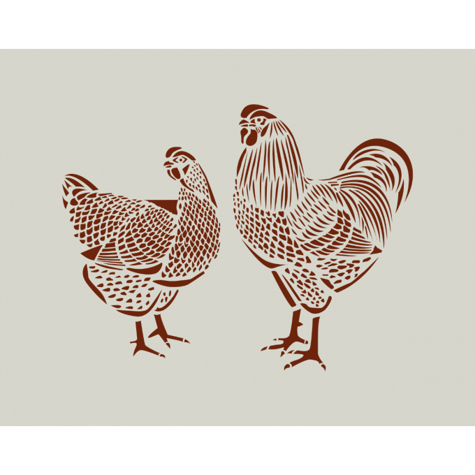 Pochoir coq et poule